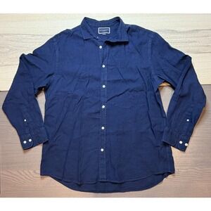 Charles Tyrwhitt Men Shirt XL Collared Blue Long Sleeve Button Up Linen